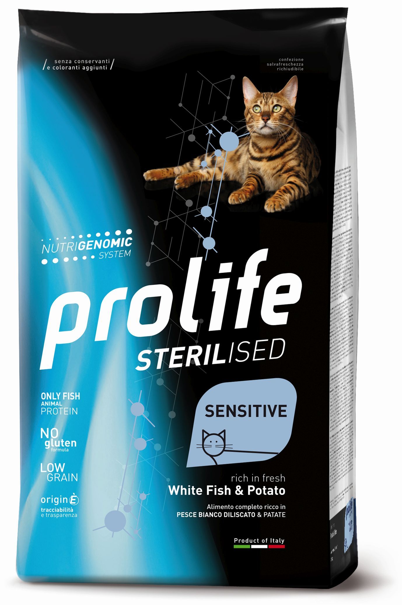 Complete pet food, rich in fresh deboned sole fish and potatoes.
