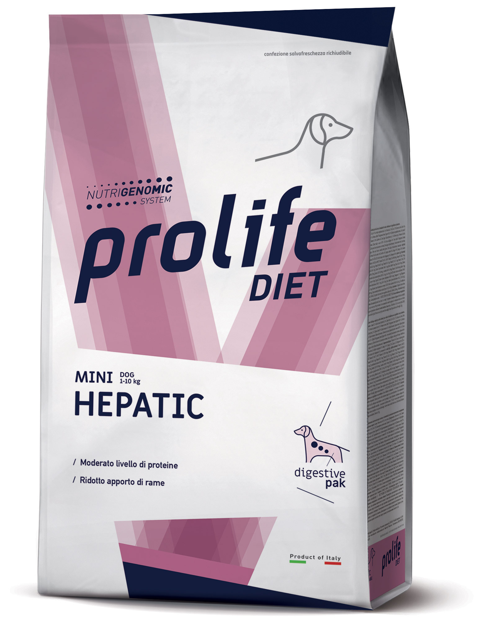 Complete dietetic pet food for medium and large adult dogs, formulated to support liver function in cases of chronic liver insufficiency.
