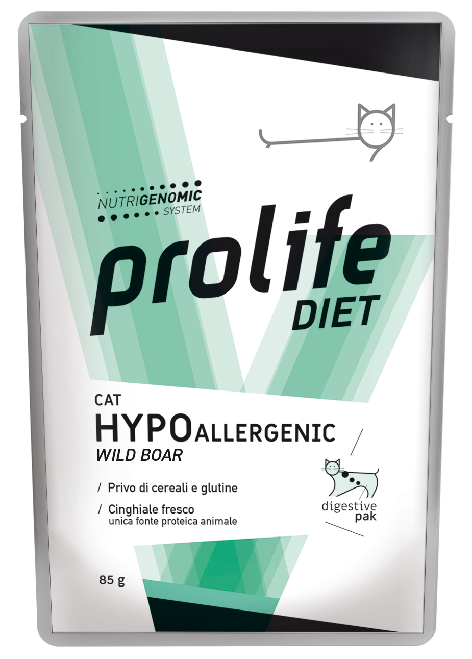 Alimento completo dietetico per il gatto formulato per la riduzione di intolleranze a ingredienti e sostanze nutritive.
