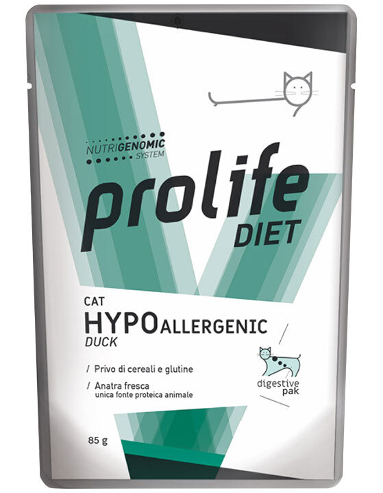 Alimento completo dietetico per il gatto formulato per la riduzione di intolleranze a ingredienti e sostanze nutritive.
